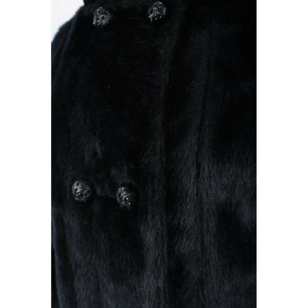 Vintage 50s 60s Womans Black Faux Fur Jacket Coat Double Breasted S M Winter - Picture 3 of 6